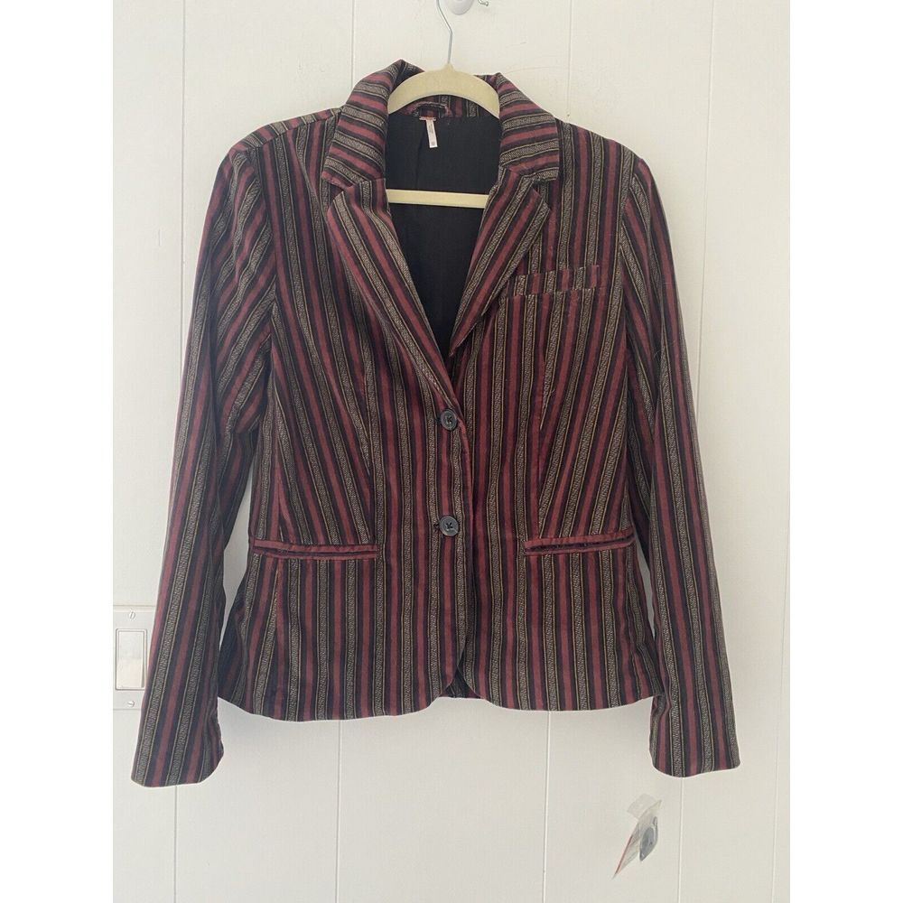 Free People Women's Size XS Luxe Velvet Double‎ Lined Striped Blazer